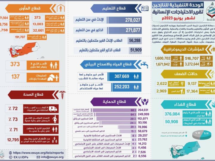 تقرير احتياجات النازحين الإنسانية في اليمن يونيو 2023